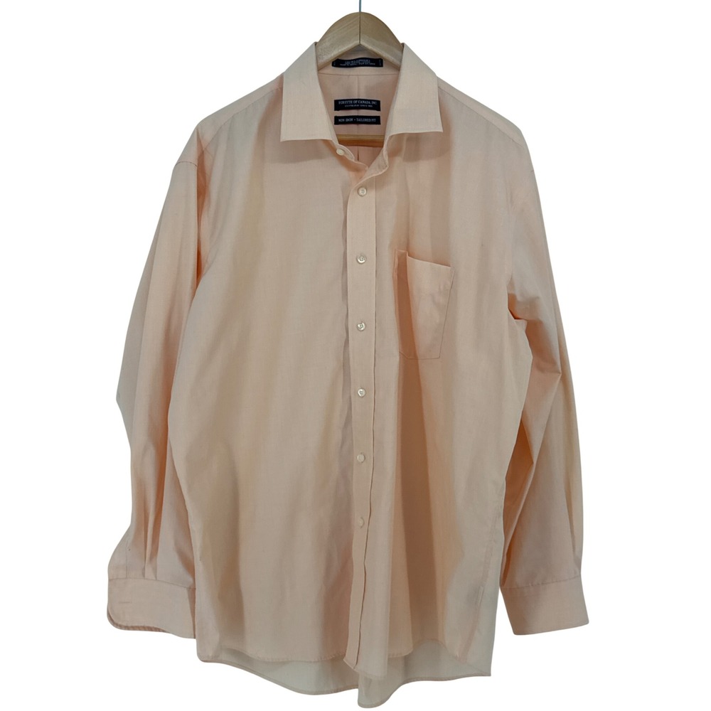 Forsyth of Canada Men Tailored Fit Dress Shirt 17.5 34/35 Peach Non-Iron Cotton